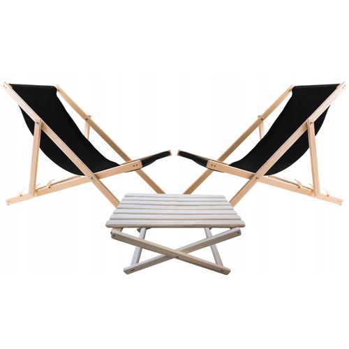Set 2x Liegestühlen schwarz mit Couchtisch Tisch aus Holz