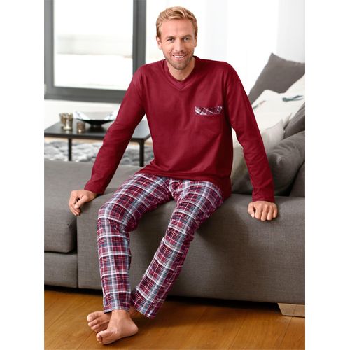 Schlafanzug TOP TEN, Herren, Gr. 44/46, rot (weinrot, kariert), 100% Baumwolle, Langarm, Homewear-Sets