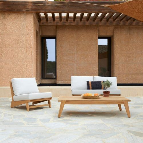 3-Sitzer-Gartenlounge Olia aus Teakholz und Stoff