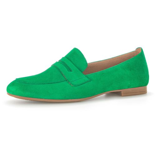 Loafer GABOR, Damen, Gr. 38, grün, Ziegenveloursleder, klassisch, Schuhe, Slipper, Business Schuh mit Zierriegel und Blockabsatz