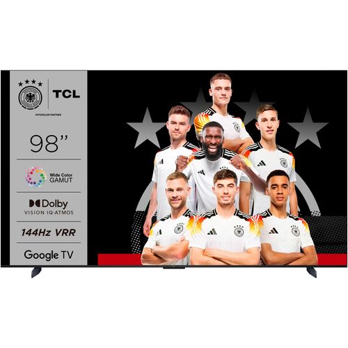 TCL LED-Fernseher, G (A-G), schwarz (titan, anthrazit), 98, Fernseher, HDR, 144Hz, Dolby Vision, Apple TV, Game Master