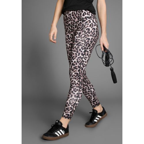 Leggings FAYN SPORTS, Damen, Gr. 38, N-Gr, beige (beige, schwarz), Jersey, Obermaterial: 77% Polyester, 23% Elasthan, sportlich, eng knöchellang, Hosen