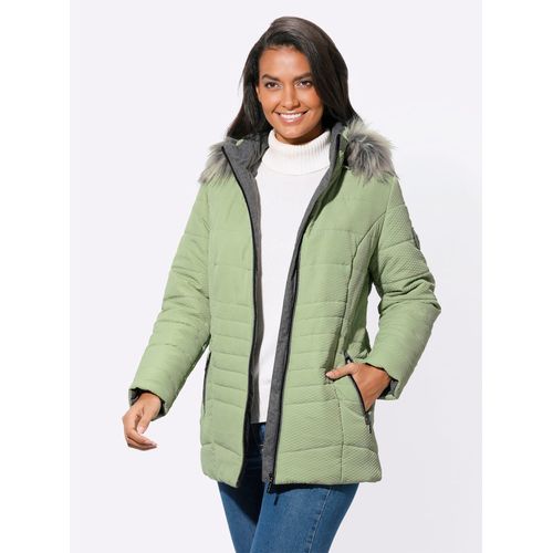 Langjacke CASUAL LOOKS, Damen, Gr. 20, grün (eucalyptus), 66% Polyamid, 34% Polyester, Fellimitat:100% Polyester, Kapuzenfutter:100% Polyester, unifarben, Langarm, Jacken