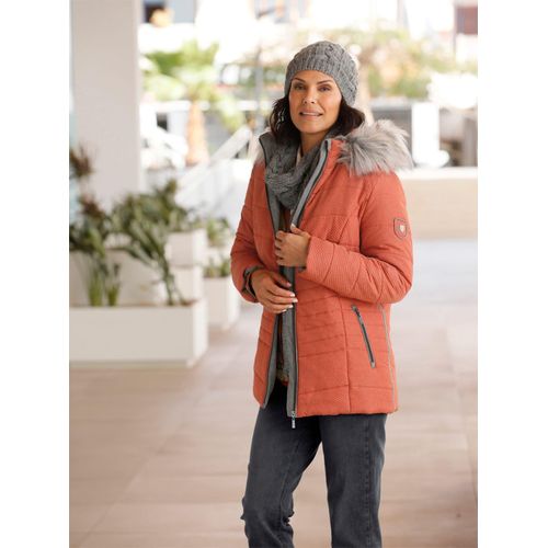 Langjacke CASUAL LOOKS, Damen, Gr. 54, rot (rostrot), 66% Polyamid, 34% Polyester, Fellimitat:100% Polyester, Kapuzenfutter:100% Polyester, unifarben, Langarm, Jacken