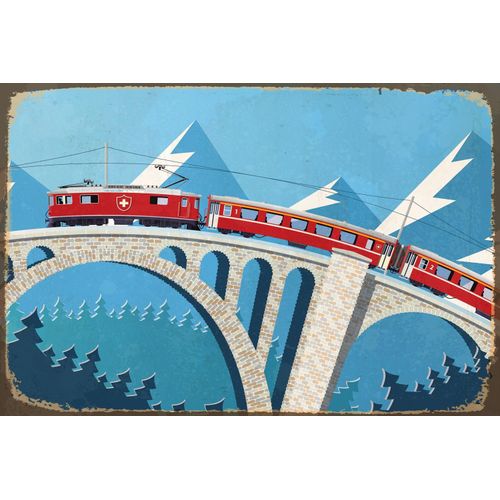 queence Metallbild »TRAIN«, Vintage-Schweiz-Zugbilder, Stahlschild, Blechschild, Schweiz