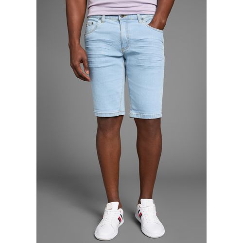 Jeansshorts ARIZONA, Herren, Gr. 31, blau (bleached), Denim/Jeans, Obermaterial: 98% Baumwolle, 2% Elasthan, kontrastfarbene Details, Basic, normal knieumspielend, Jeans, gerader Schnitt, knieumspielende Länge, niedrige Leibhöhe