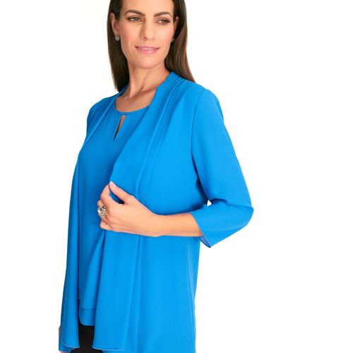 Blusenblazer, Damen, Gr. 48, blau (azur), Chiffon, Obermaterial: 100% Polyester, HERMANN LANGE COLLECTION, unifarben, elegant, figurumspielend hüftbedeckend, 3/4-Ärmel, Blazer, in semitransparenter Qualität