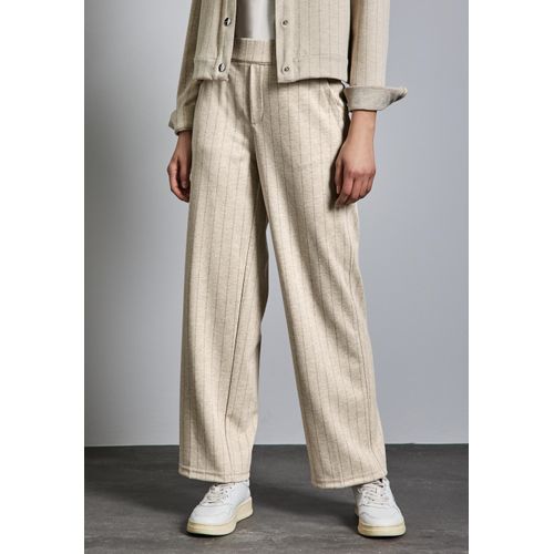Stoffhose STREET ONE, Damen, Gr. 42, Länge 30, beige (sheer beige meliert), Stoff, 70% Polyester, 26% Viskose, 4% Elasthan, gestreift, casual, gerade lang, Hosen, mit seitlichen Einschubtaschen
