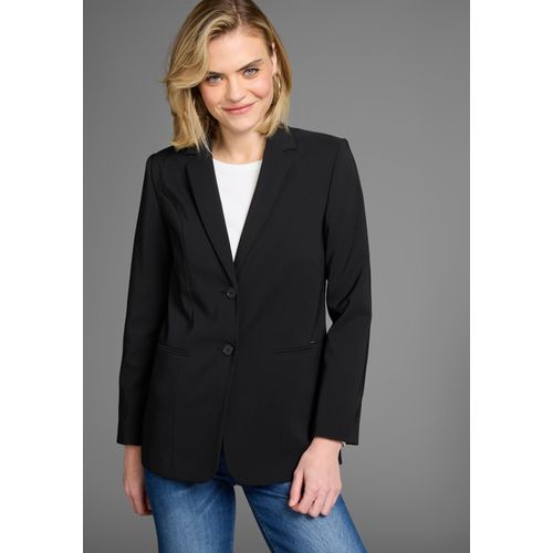 Longblazer LAURA SCOTT, Damen, Gr. 34, schwarz, Obermaterial: 94% Polyester, 6% Elasthan, unifarben, gestreift, feminin, lässig geschnitten, Blazer, mit konstrastfarbigem Innenfutter