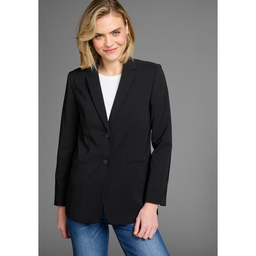 Longblazer LAURA SCOTT, Damen, Gr. 40, schwarz, Obermaterial: 94% Polyester, 6% Elasthan, unifarben, gestreift, feminin, lässig geschnitten, Blazer, mit konstrastfarbigem Innenfutter