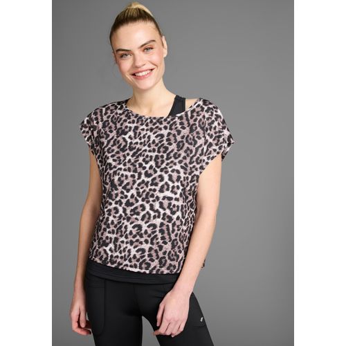 Funktionsshirt FAYN SPORTS, Damen, Gr. 36/38, aop animal_schwarz, Single Jersey, Obermaterial: 92% Polyester, 8% Elasthan, sportlich, bequem, Rundhals, Kurzarm angeschnitten, Shirts