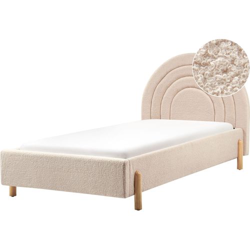 BELIANI Bett Beige Bouclé Gepolstert Lattenrost 90 x 200 cm Hohes Rundes Kopfteil Retro Schlafzimmer Möbel Ausstattung