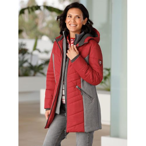 Langjacke CASUAL LOOKS, Damen, Gr. 18, rot (kirsche, anthrazit), 100% Polyester, Kapuzenfutter:100% Polyester, Wattierung:100% Polyester, gemustert, mehrfarbig, Langarm, Jacken