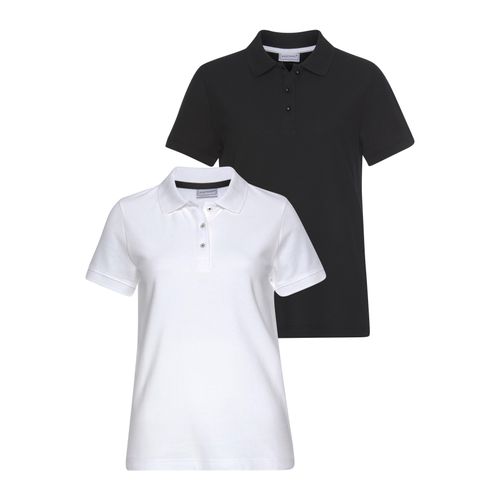 Poloshirt EASTWIND, Damen, Gr. 44/46, schwarz-weiß (schwarz, weiß), Obermaterial: 100% Baumwolle, Basic, figurumspielend hüftbedeckend, Kurzarm, Shirts, Kurzarm, figurumschmeichelnder Schnitt, Polokragen