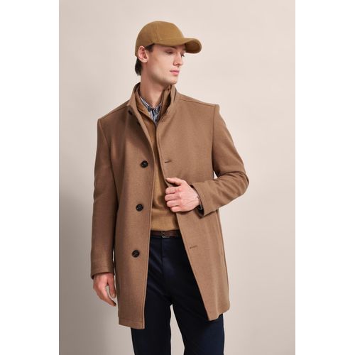 Kurzmantel BUGATTI, Herren, Gr. 46, grau (taupe), 58% Wolle, 25% Polyester, 13% Polyamid, 3% sonstige Faser, 1% Elasthan, unifarben, casual, normal, Langarm normaler Saum, Mäntel, mit Westenfake