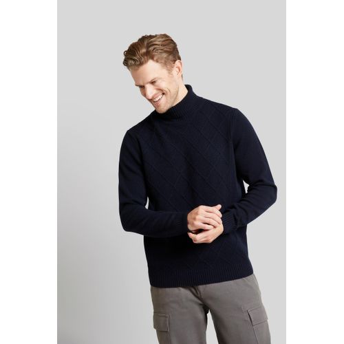 Rollkragenpullover BUGATTI, Herren, Gr. XL, blau (marine), 80% Wolle, 20% Polyamid, unifarben, casual, regular fit, ohne Ausschnitt, Langarm Rippbündchen, Pullover, mit 3-D-Rautenmuster