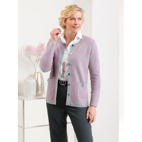 Strickjacke CLASSIC, Damen, Gr. 48, rosa (steingrau, altrosa, gemustert), 42% Viskose, 32% Polyamid, 20% Polyester, 6% metallisierte Fasern, gemustert, kariert, meliert, mehrfarbig, Langarm, Strickjacken