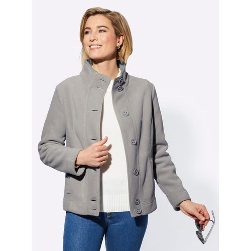 Fleecejacke CASUAL LOOKS, Damen, Gr. 52, grau (steingrau, meliert), 100% Polyester, unifarben, Langarm, Jacken