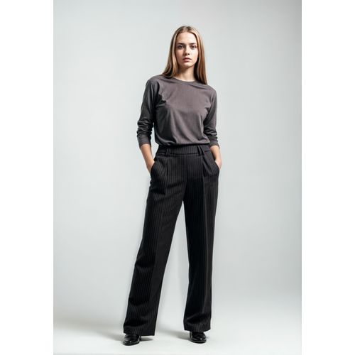 Anzughose MELROSE, Damen, Gr. 40, N-Gr, grau, Web, Obermaterial: 70% Polyester, 25% Viskose, 5% Elasthan, Nadelstreifen, feminin, bequem lang, Hosen, mit modischen Nadelstreifen