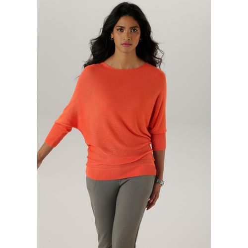 Strickpullover ANISTON SELECTED, Damen, Gr. 38, orange, Feinstrick, Obermaterial: 92% Viskose, 8% Elasthan, unifarben, casual, lässig geschnitten hüftbedeckend, U-Boot-Ausschnitt, 3/4-Ärmel Rippstrickbündchen, Pullover, mit U-Boot-Ausschnitt - NEUE KOLLEKTION