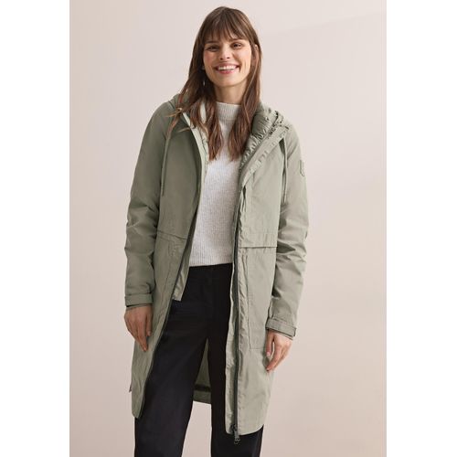 Langmantel CECIL, Damen, Gr. XL (44), grün (smooth khaki), Stoff, Obermaterial: 100% Polyester; Futter: 100% Polyester; Mesh-Futter: 100% Polyester; Obermaterial Westeninlay: 100% Nylon, unifarben, casual, normal lang, ohne Ausschnitt, Langarm abgesteppt, Mäntel, mit Kapuze mit Tunnelzugband