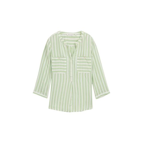 TOM TAILOR Damen Bluse mit Streifenmuster, grün, Gestreift, Gr. 40
