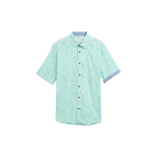 TOM TAILOR Herren Comfort Fit Hemd mit Palmen-Print, grün, Gemustert, Gr. S