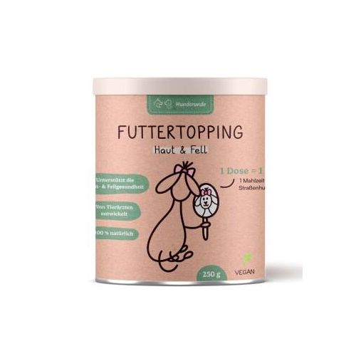 Hunderunde Futtertopping - Haut & Fell - Glänzendes Fell, Gesunde Haut, Natürliche Zutaten, vegan 250 g