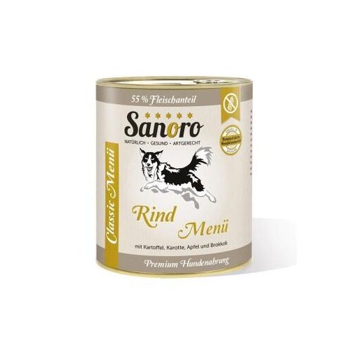 Sanoro Menü Classic vom Rind mit 55% Fleischanteil mit Bio-Kartoffel und Bio-Karotte 6x800g