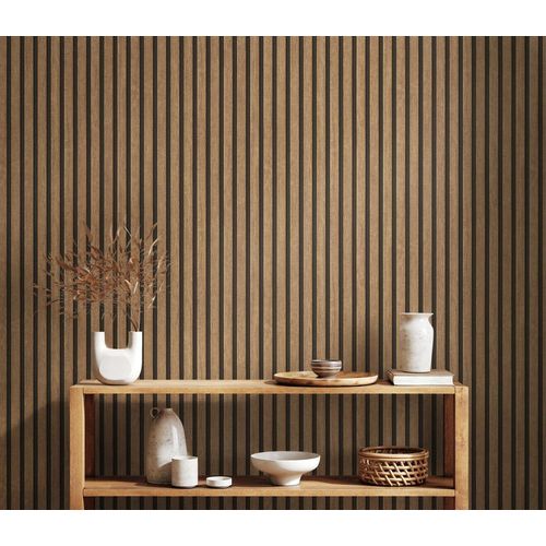 Vliestapete Holzpaneele in Beige, Braun, Schwarz Tapete in Holz-Optik