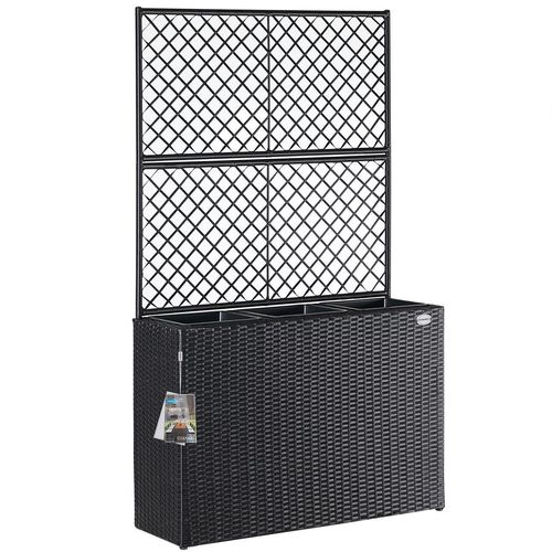 Casaria Polyrattan Blumenkasten mit Rankgitter Schwarz