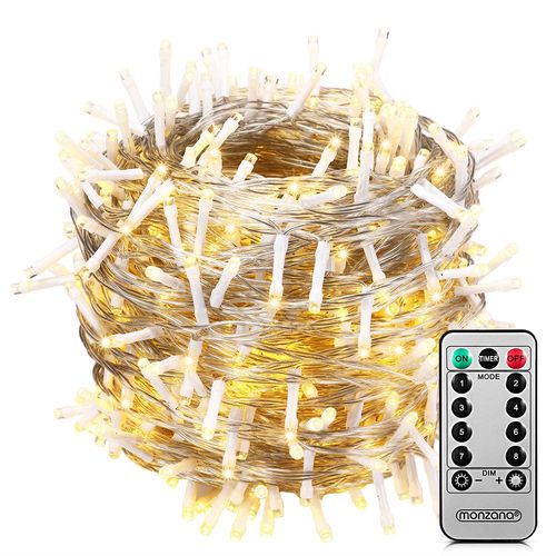 Lichterkette 600 LED mit Fernbedienung transparentes Kabel 60m warm weiß