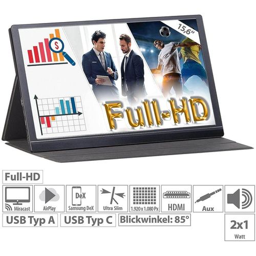 EZM-210 (ZX-5067-675) Tragbarer Monitor Mobiler Full-HD-IPS-Monitor, 39,6 cm 15.6" Mirrorlink & AirPlay