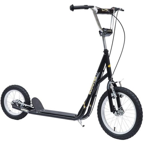 Kinderroller mit Bremsen 16/12 Zoll Scooter Tretroller Cityroller Kinder Roller Kickboard für 5+ Jahre Kinder Schwarz 135 x 58 x 92-100 cm