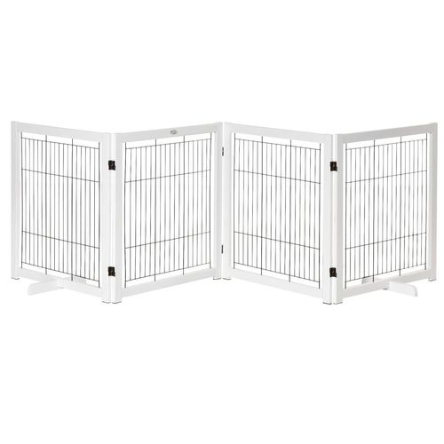 Türschutzgitter Holz Absperrgitter für Hunde Schutzgitter Hundegitter Sicherheitstür Bidirektionales Falten Stahl Weiß 305 x 35,5 x 82 cm