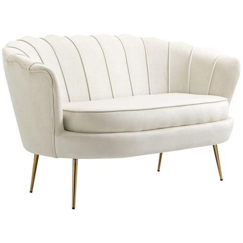 2 Sitzer Sofa Couch, gepolsterter Polstersofa mit Armlehne Samtopik Creme