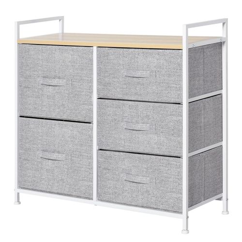Stoffkommode mit 5 Stoffschubladen Stoff+ Holz +Metallrahmen Grau, 83 x 29 x 77cm