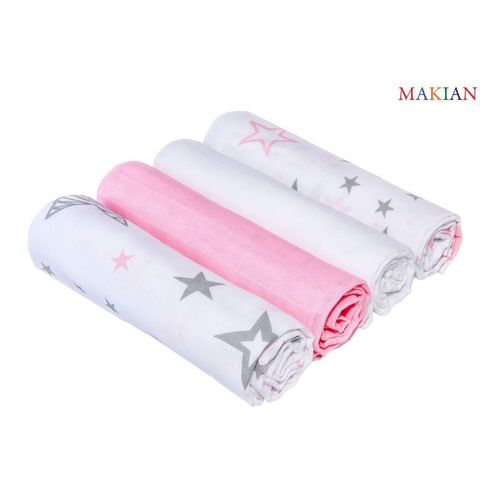 Mullwindeln, 4er Set, Design Sterne/rosa, 80x80cm