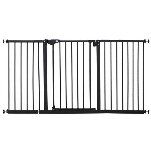 Türschutzgitter Hunde Absperrgitter Schutzgitter für Haustier Hundegitter Treppenschutzgitter ohne Bohren Metall Kunststoff Schwarz 136,3 cm x 76,2 cm