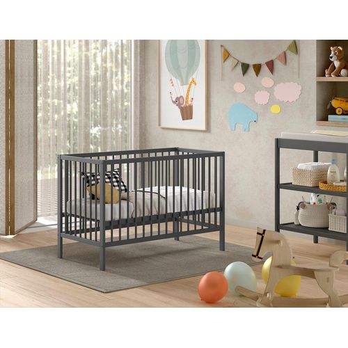 Vipack - DINO Baby Set best. aus Babybett und Wickelregal, Buche massiv anthrazit lackiert