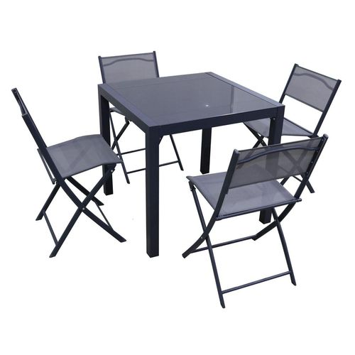 Glastischset Bistroset Balkonset aus Aluminium mit 4 Stühlen & 1 Glastisch, 5-teilig
