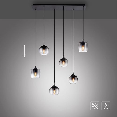 Pendelleuchte GREEN ZEA, 6x E14/25 Watt max., rauchfarbene Gläser, Schwarz