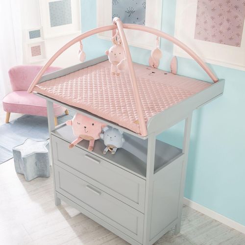Krabbeldecke 'roba style', mit Spielbogen mit 5 Elementen 'Lily', Wickelauflage, 85x75cm, rosa
