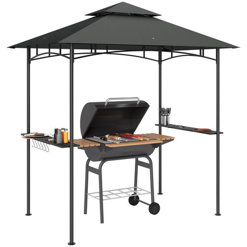 Outsunny Grillpavillon mit LED 240 x 150 x 258 cm wasserabweisend flammhemmend Gartenpavillon mit Doppelschichtdach, Seitenregalen, Gartenlauben