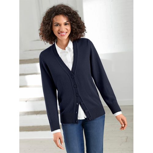 Strickjacke CASUAL LOOKS, Damen, Gr. 36, blau (marine), 50% Baumwolle, 50% Polyacryl, unifarben, figurumspielend, Langarm, Strickjacken