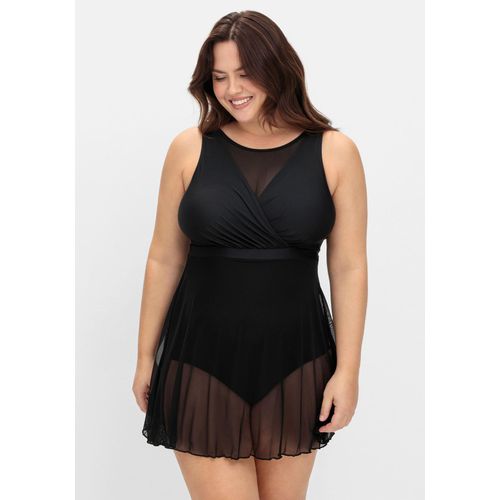 Badekleid mit transparentem Mesh-Rock, schwarz, Gr.46C