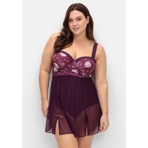 Badekleid mit Mesh-Rock und Shaping-Effekt, beere gemustert, Gr.56B