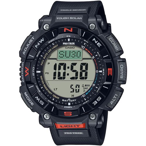 Chronograph CASIO PRO TREK, schwarz, Armbanduhren, Herren, Quarzuhr, Armbanduhr, Herrenuhr, Funk, Solar, Stoppfunktion, Weltzeit