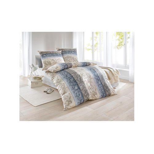 Bettwäsche IRISETTE Gr. 1, blau (eisblau, grau), B/L: 135cm x 200cm, 2-teilige Garnitur St., 2-teilige Garnitur St., Feinbiber, B/L: 80cm x 80cm, Feinbiber, 100% Baumwolle, Bettwäsche