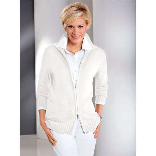 Strickjacke CASUAL LOOKS, Damen, Gr. 50, weiß (wollweiß), 50% Baumwolle, 50% Polyacryl, unifarben, figurumspielend, Strickjacken